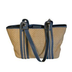 Maxx New York Faux Leather Natural Woven Straw Shoulder Bag Purse